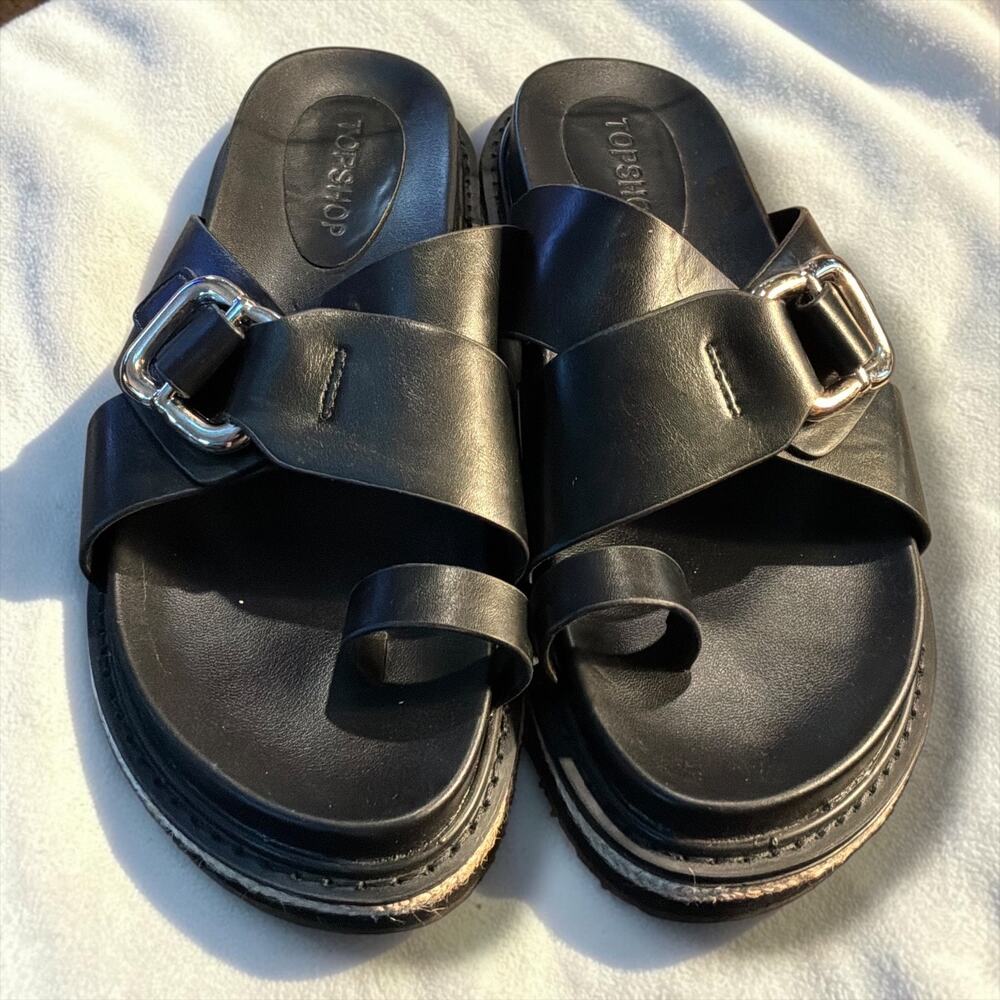 Women's Size 11 Wide TOPSHOP Jenny Wide Fit Espadrille Black Sandals Barely Worn